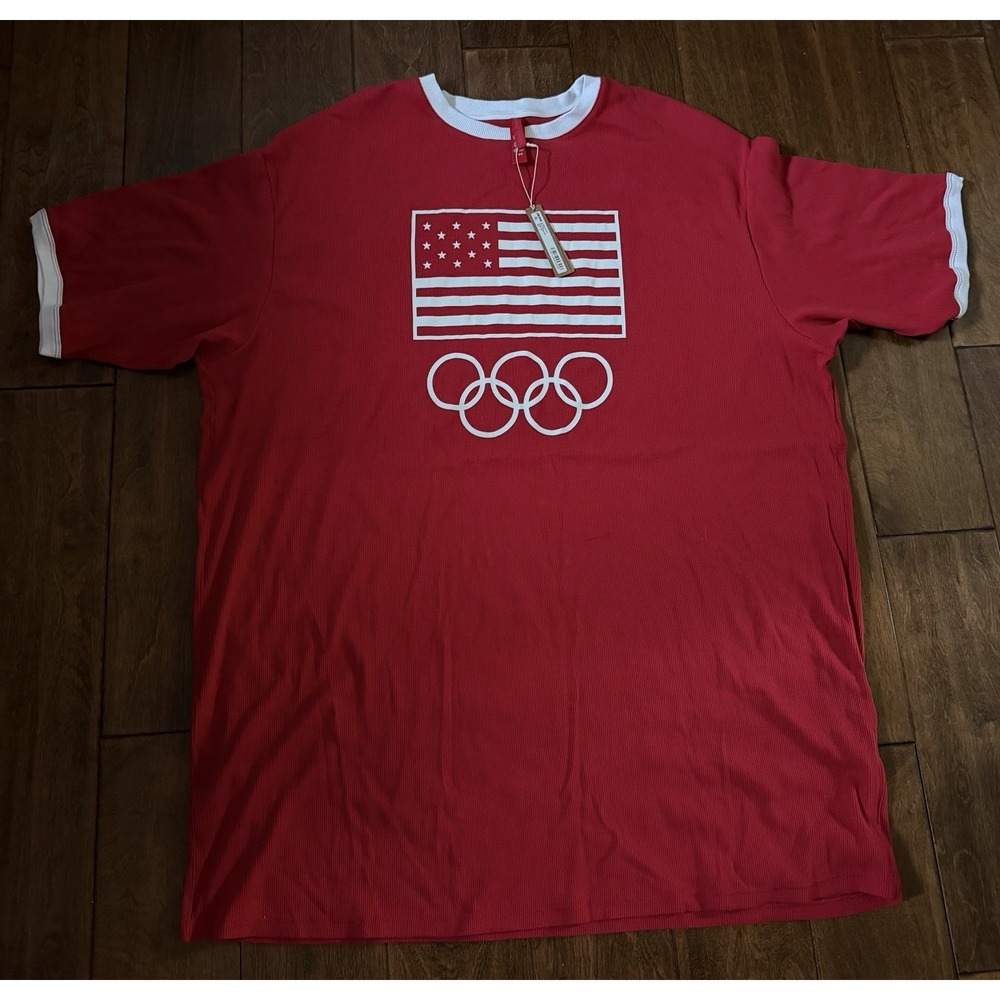 Skims‎ Team USA Olympic T-Shirt Mini Dress Women's Large Red Cotton Ribbed NWT